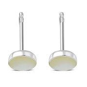 Mother Of Pearl Shell Round Sterling Silver Stud Earrings, e440st